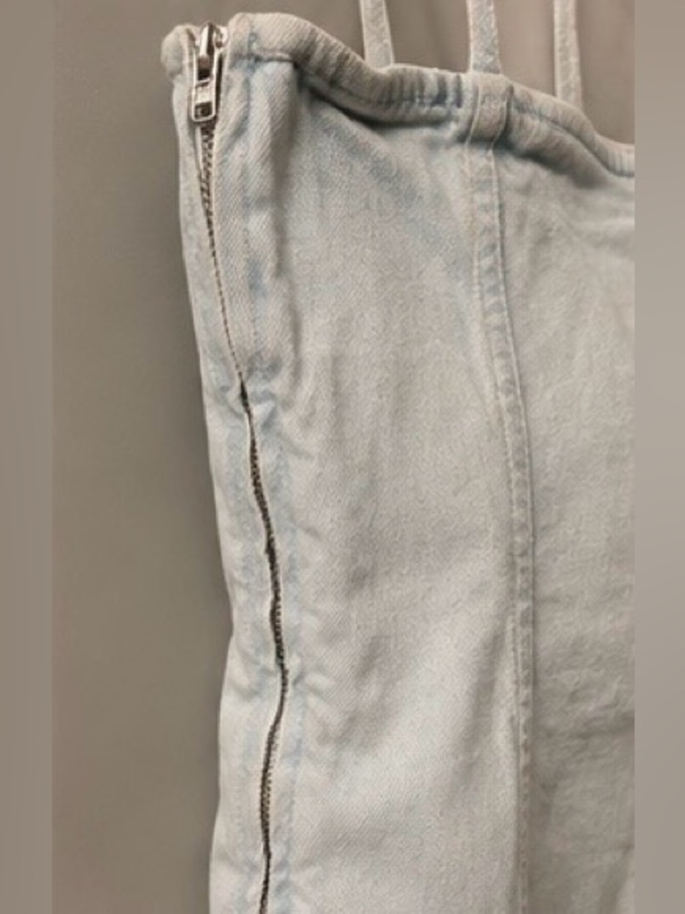 ZARA Light Wash Denim Mini Dress Womens M Spaghetti Strap Zip Side NWT - Picture 5 of 5